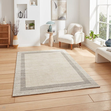 Geneva 1616 Modern Plain Border Textured Soft-Touch High-Density Beige/Grey Rug-Think Rugs-Rug Love - The Most Loved Rug Store
